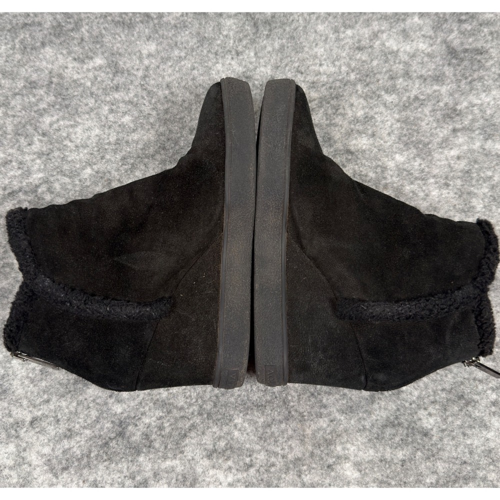 Aquatalia Ankle Boots Womens 8 Black Suede Shearling Faux Fur Trim Wedge Booties - Picture 3 of 11